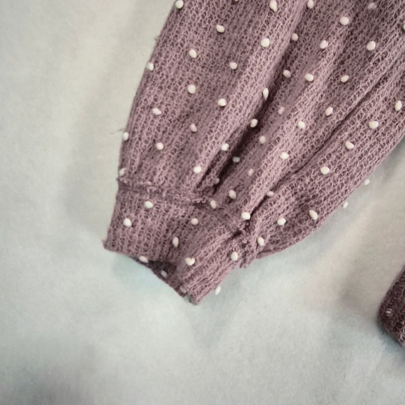 Blu Pepper Womens Medium Mauve Textured Dot V Neck Long Sleeve Pullover Top - Picture 7 of 9